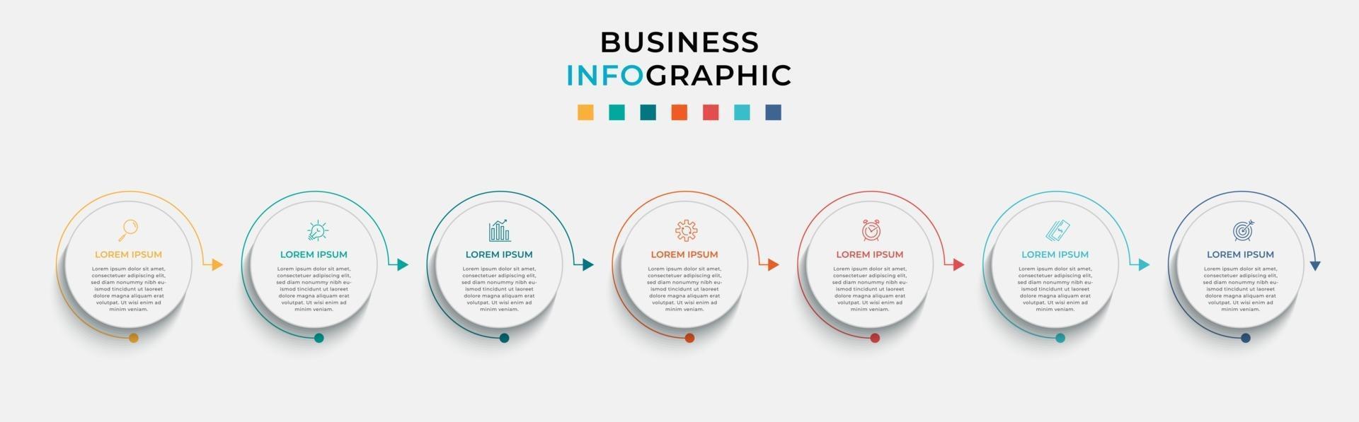 Plantilla de negocio de diseño infográfico con iconos y 7 opciones o pasos. vector