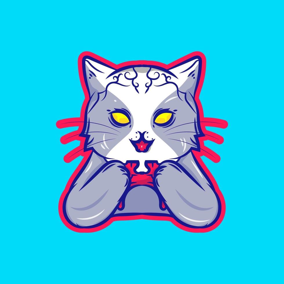 Cat holding game stick illustration vector