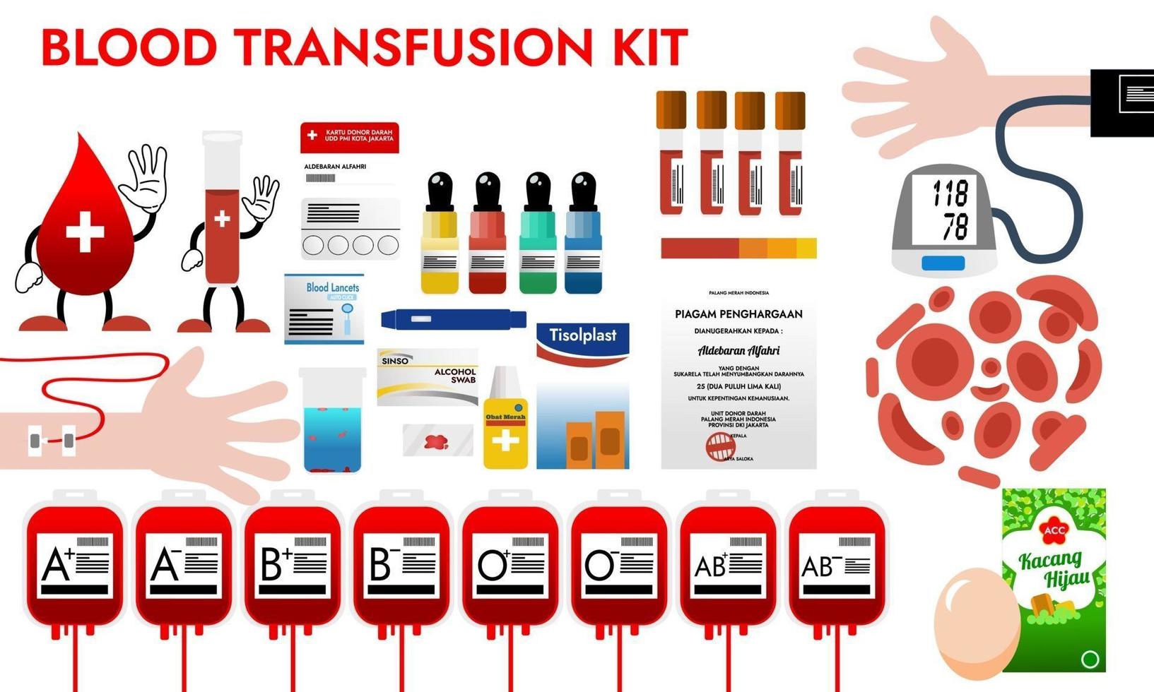 ilustración de kit de transfusión de sangre vector