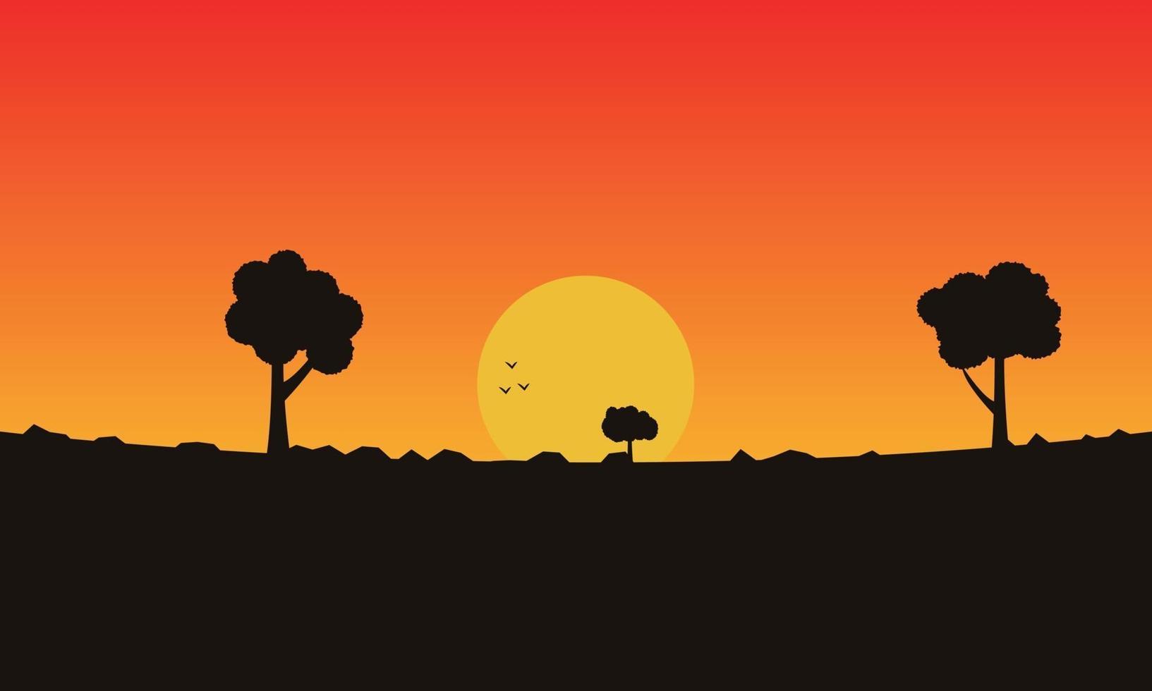 silhouette of a tree in sunset landscape vector