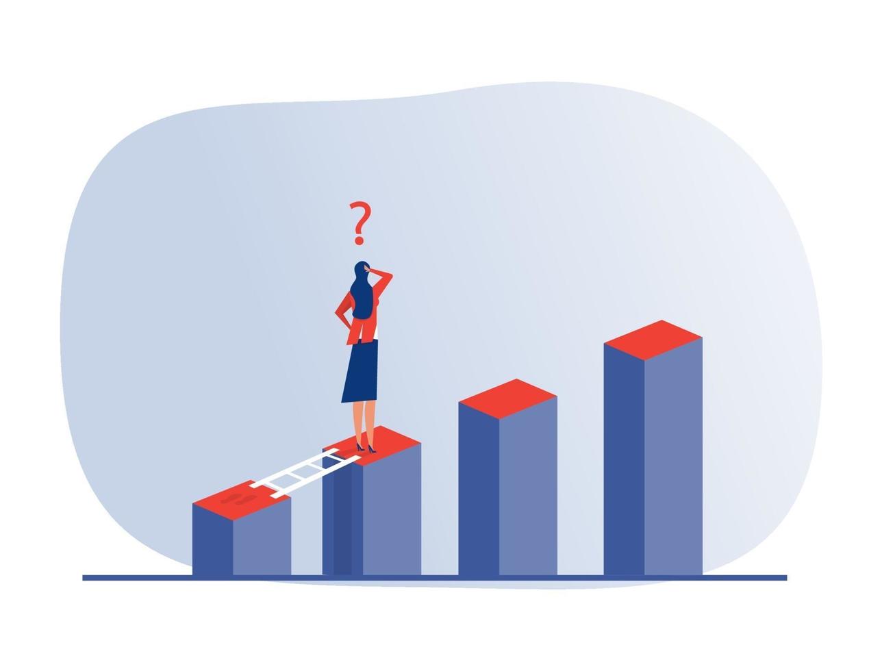 Business Woman challenge and solution standing over big graph concept vector