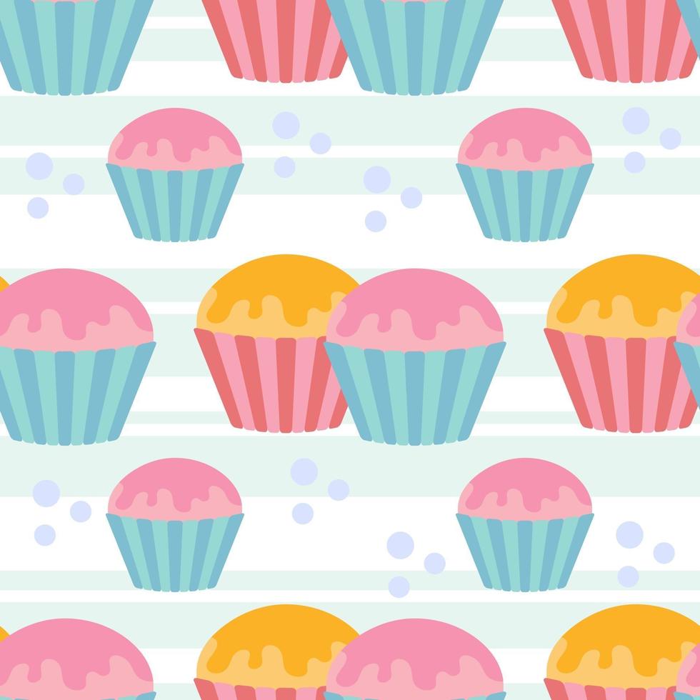 Color seamless pattern of delicious cupcakes vector