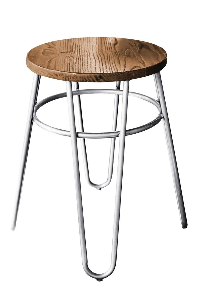 Wooden steel legs simplistic bar chair isolated. photo