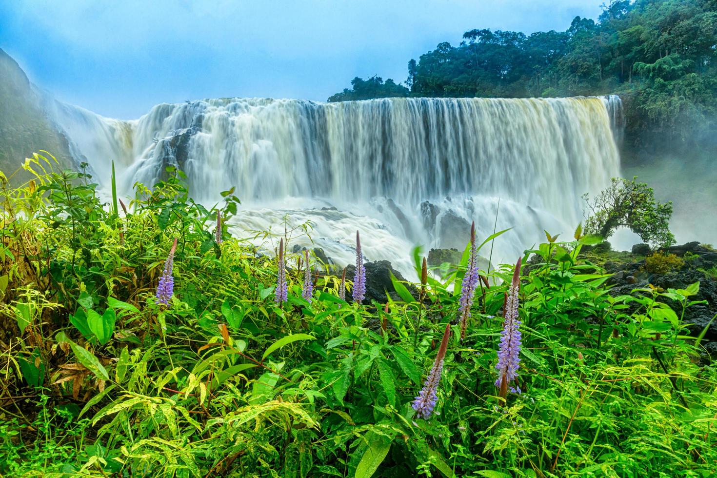 The powerful of Sae Pong Lai waterfall in Southern Laos. photo