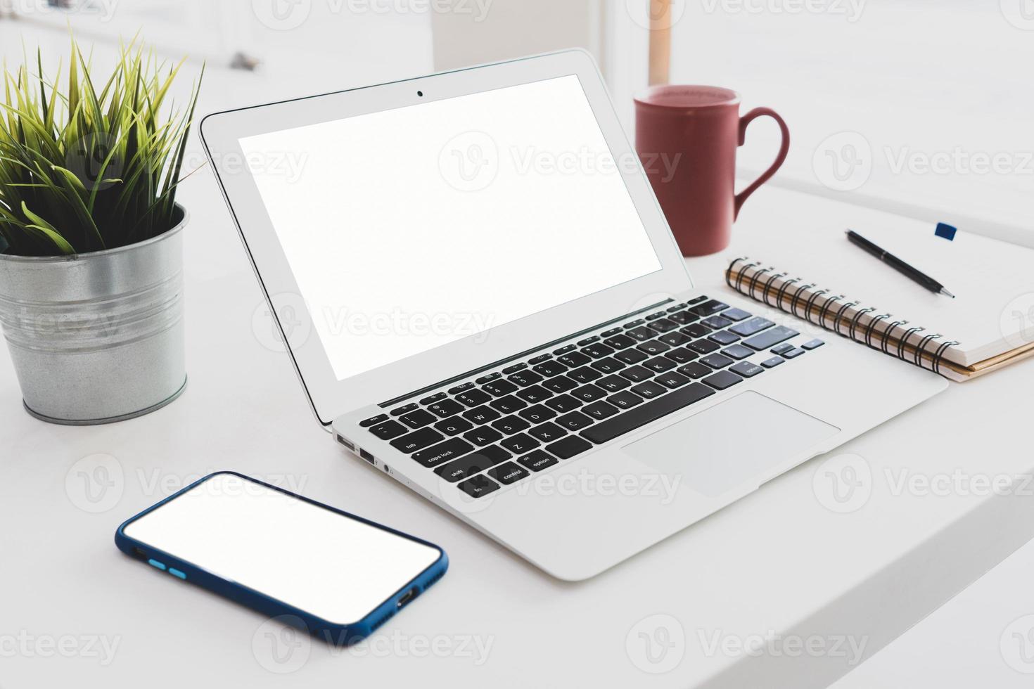 Set up of working desk in office photo