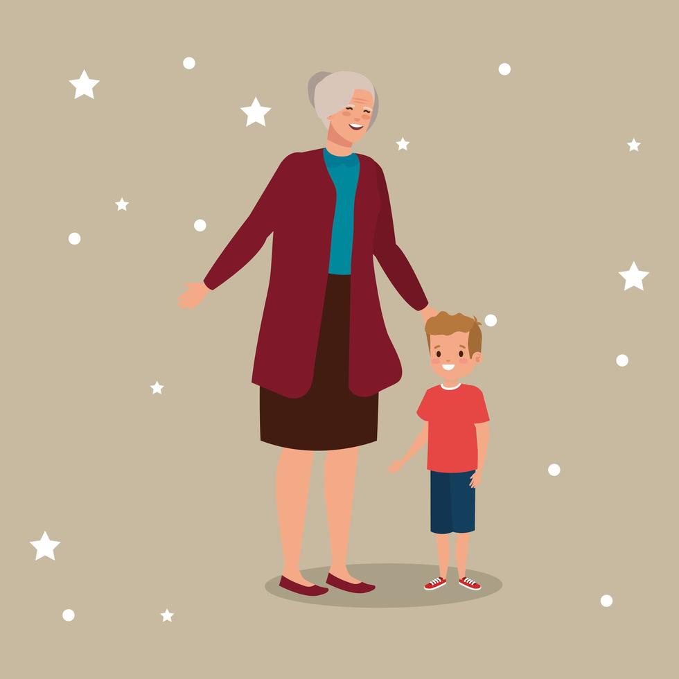 grandmother with grandson avatar character vector