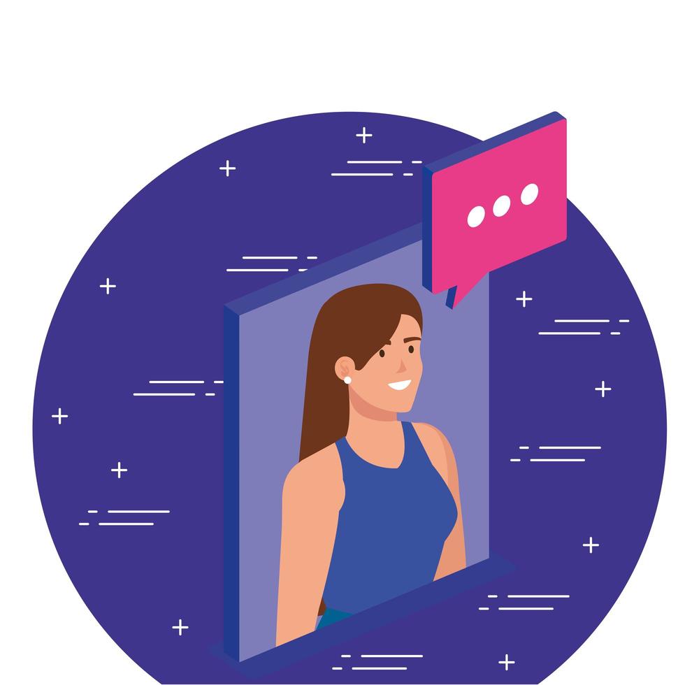 Isometric woman with bubble vector design