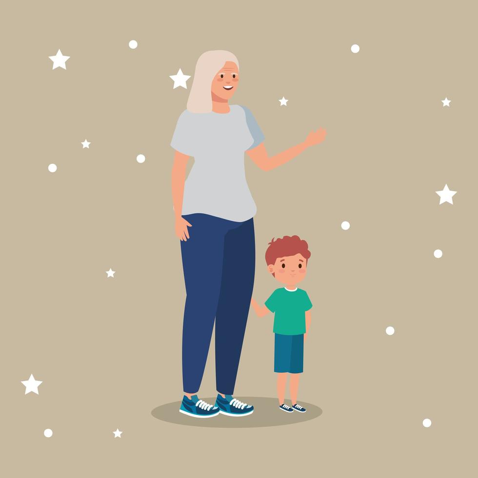 grandmother with grandson avatar character vector