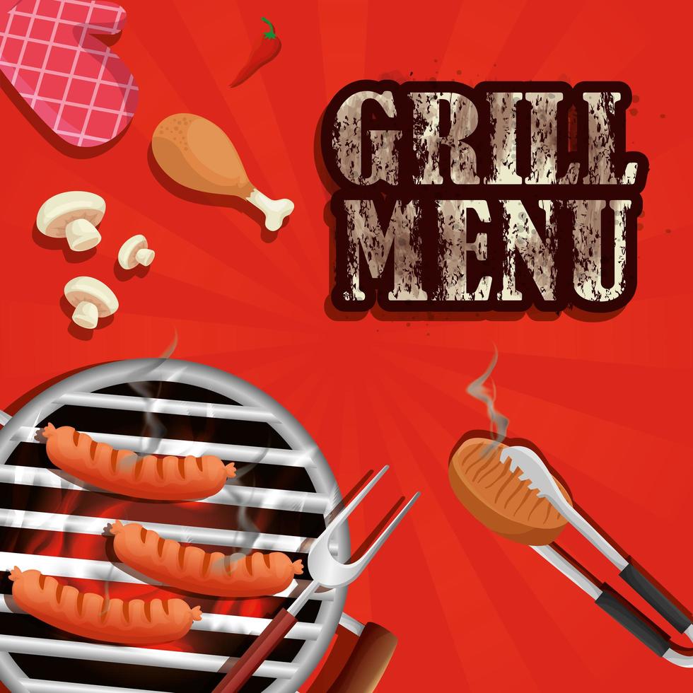 grill menu with delicious food vector