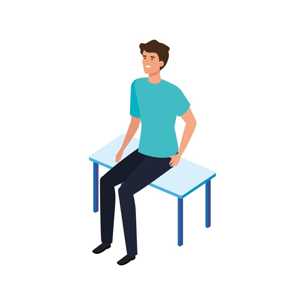 young man avatar sitting character icon vector