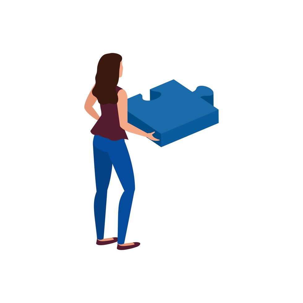 beautiful woman with puzzle piece avatar character vector