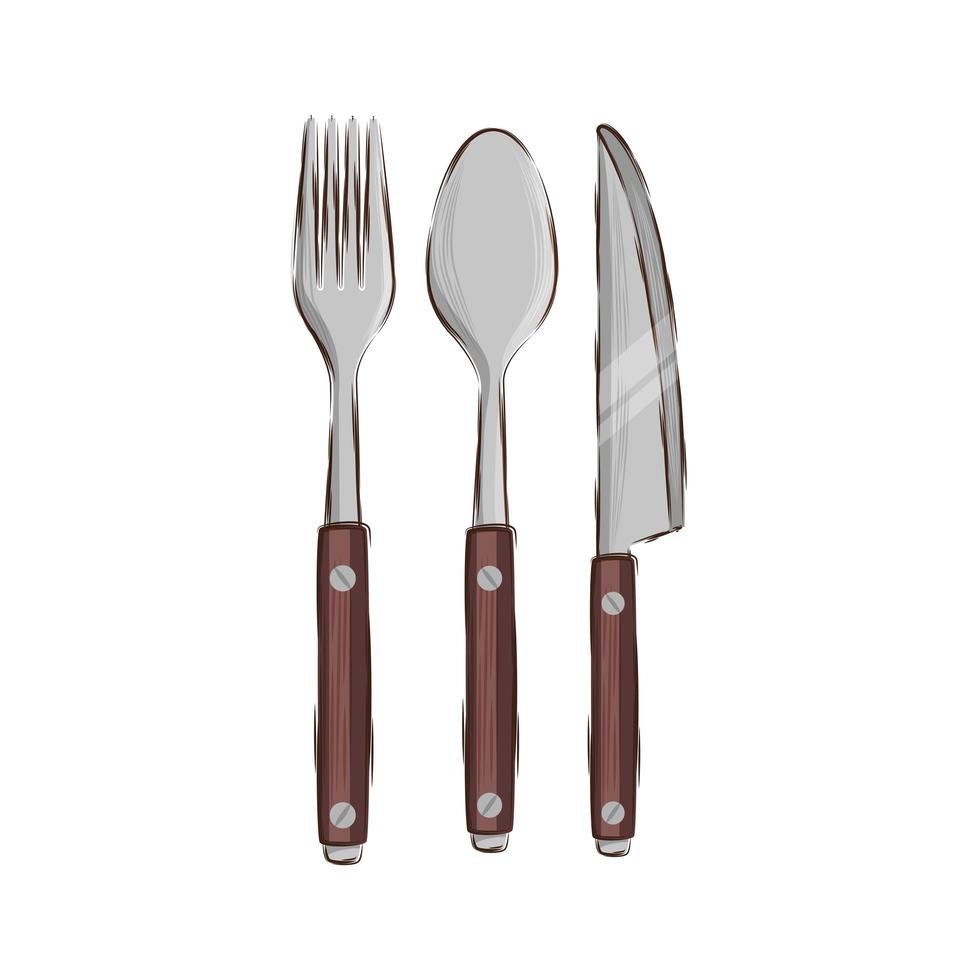 fork with knife and spoon cutlery tools isolated icon vector