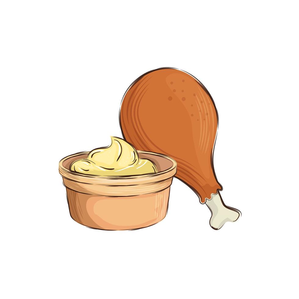 chicken delicious with sauce isolated icon vector