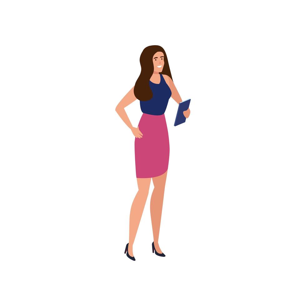 beautiful woman with smartphone avatar character vector
