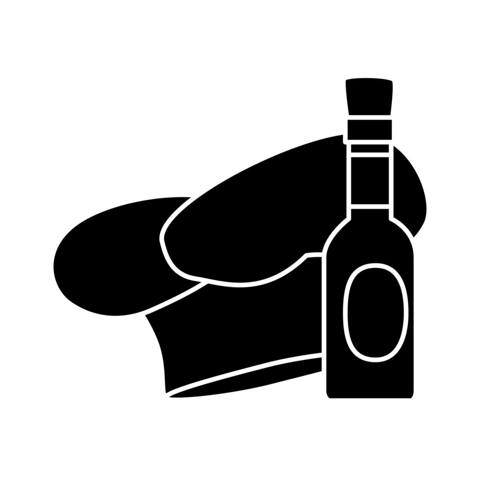 silhouette of delicious sauce in bottle with hat chef vector