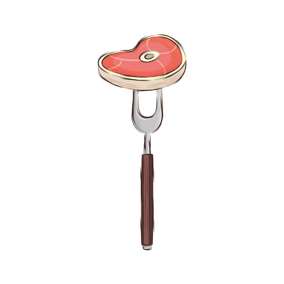 beef steak in fork barbecue isolated icon vector