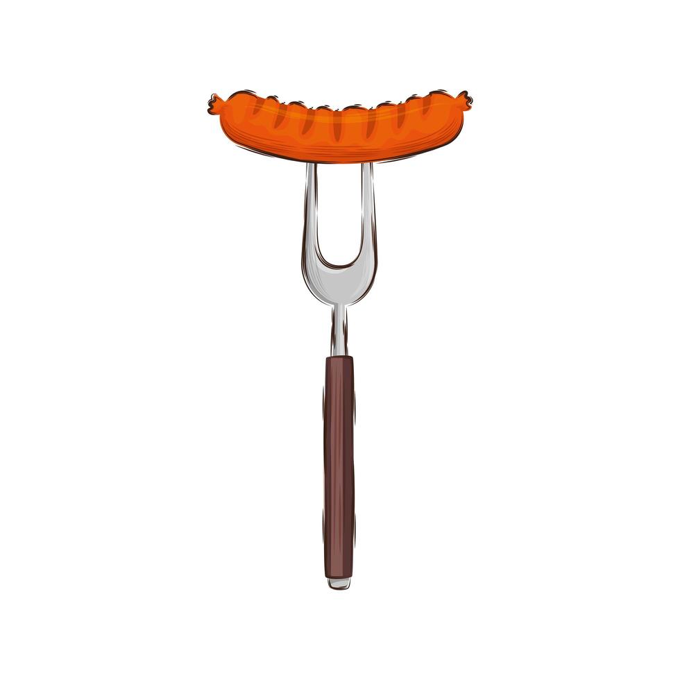 sausage delicious in fork barbecue isolated icon vector