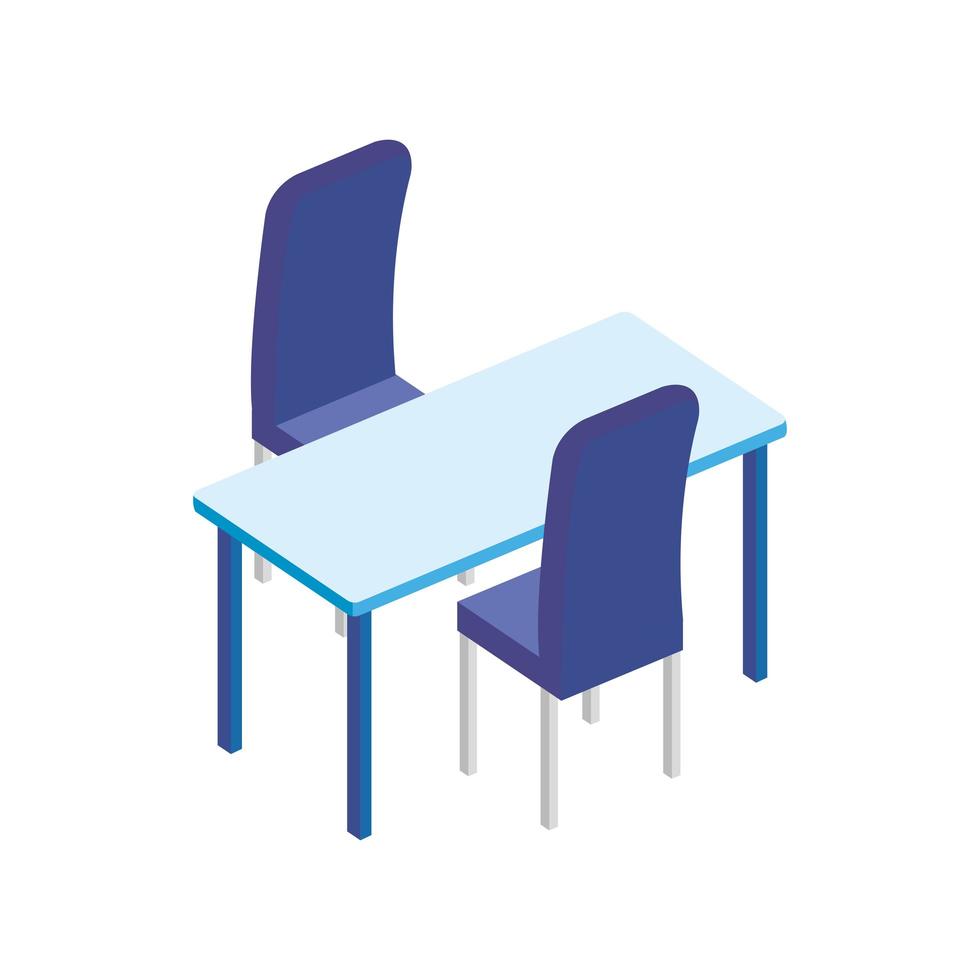 Rectángulo de mesa con sillas icono aislado vector