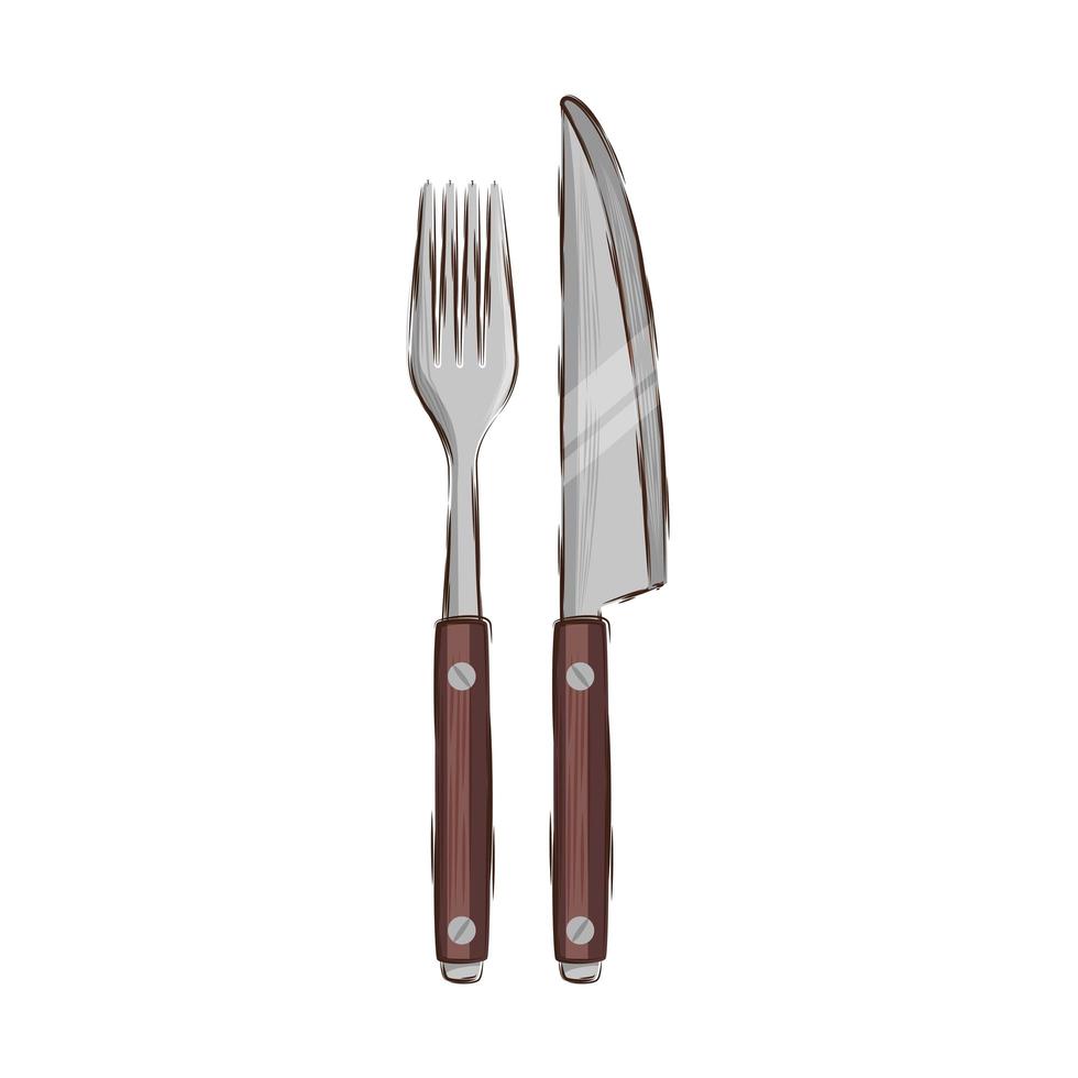 fork with knife cutlery tool isolated icon vector