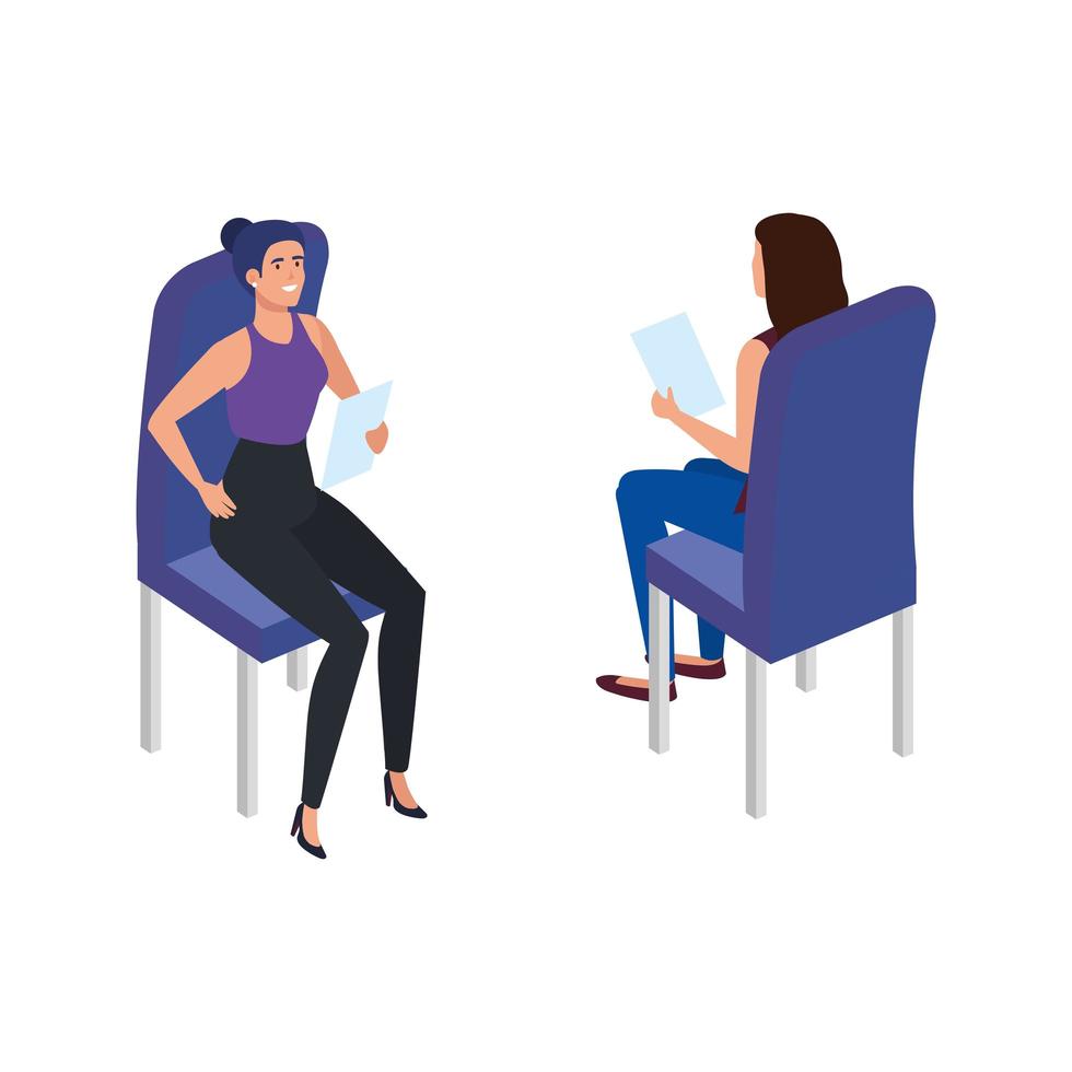beautiful women sitting in chairs isolated icon vector