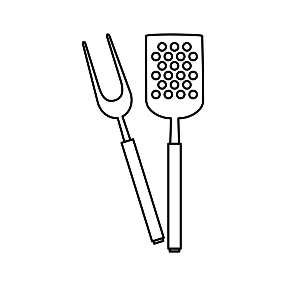 spatula with fork barbecue cutlery line style icons vector