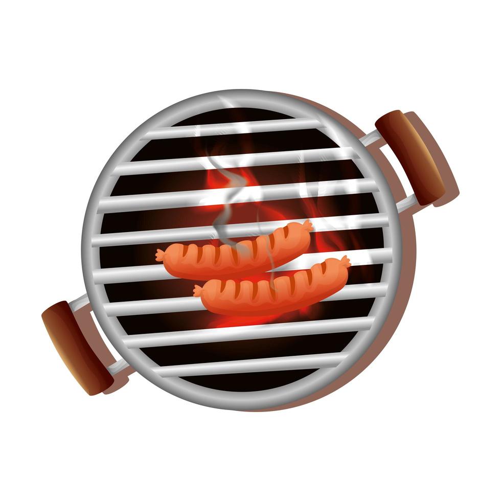 Horno de barbacoa con salchichas icono aislado vector