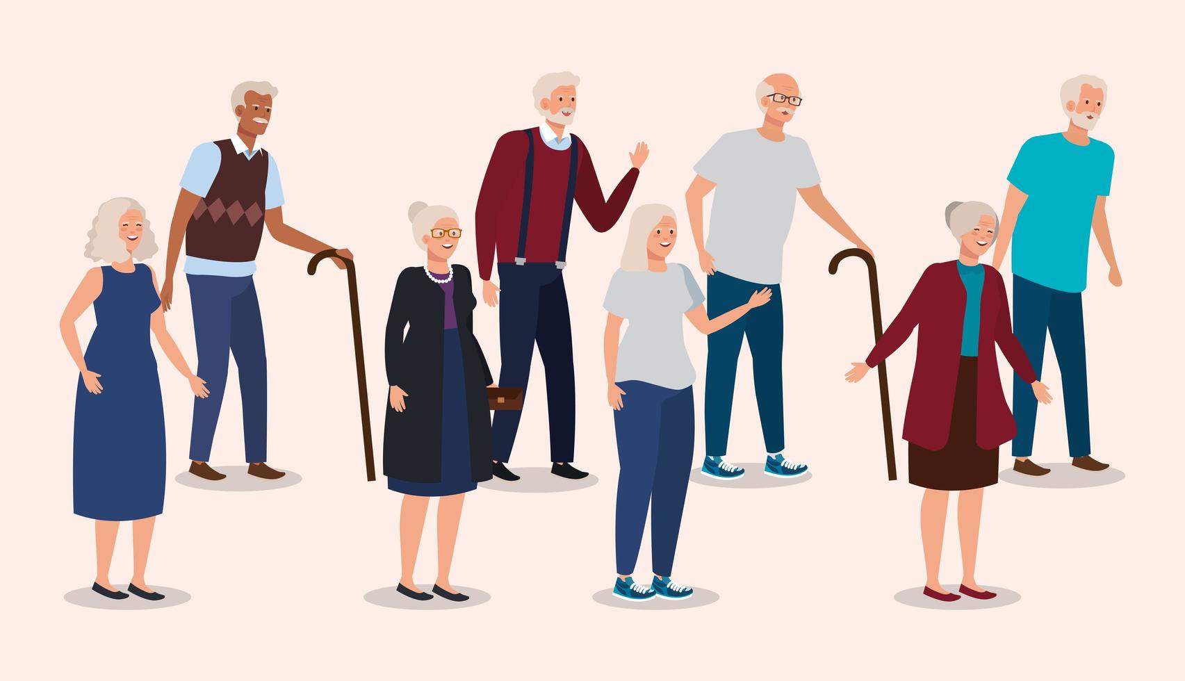 group of grandparents elegant avatar character vector