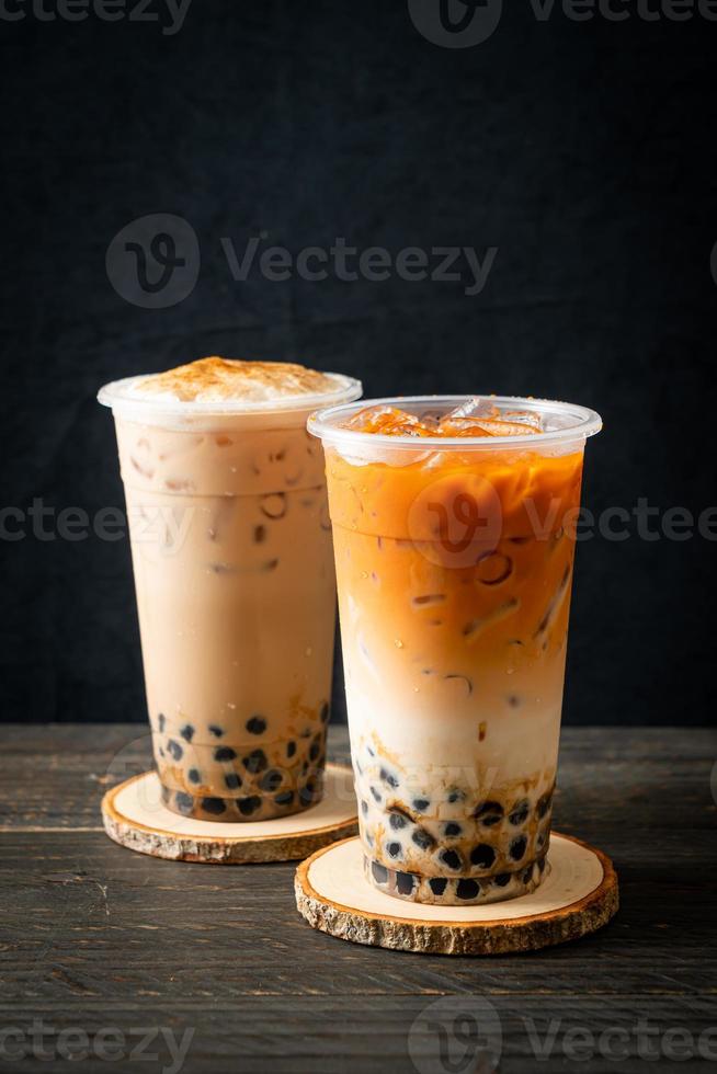 Taiwan milk tea and Thai milk tea with bubbles photo