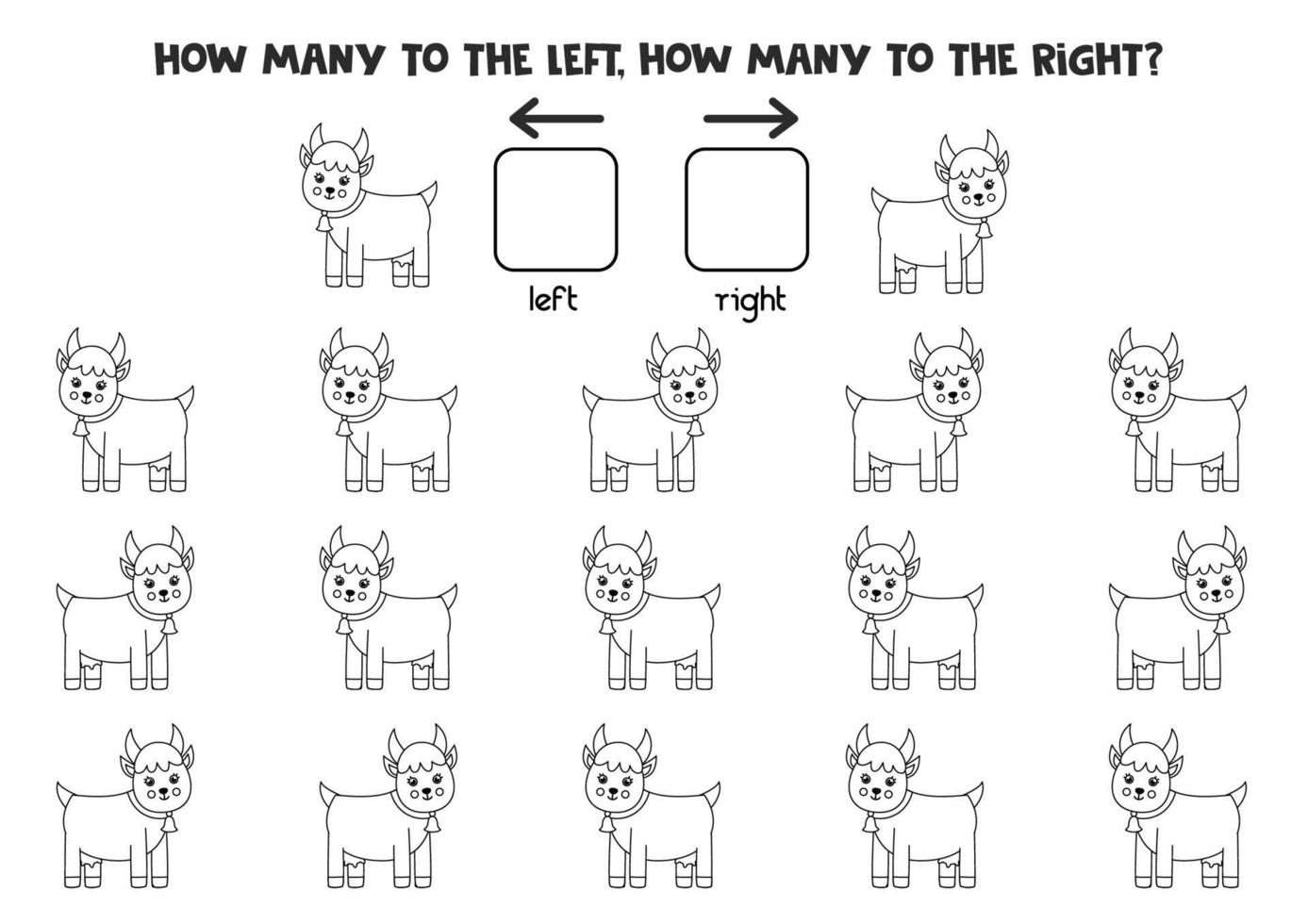 Left or right with black and white goat. Logical worksheet vector