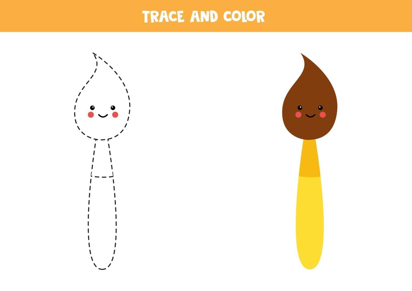 Trace word and color cute cartoon brush. vector