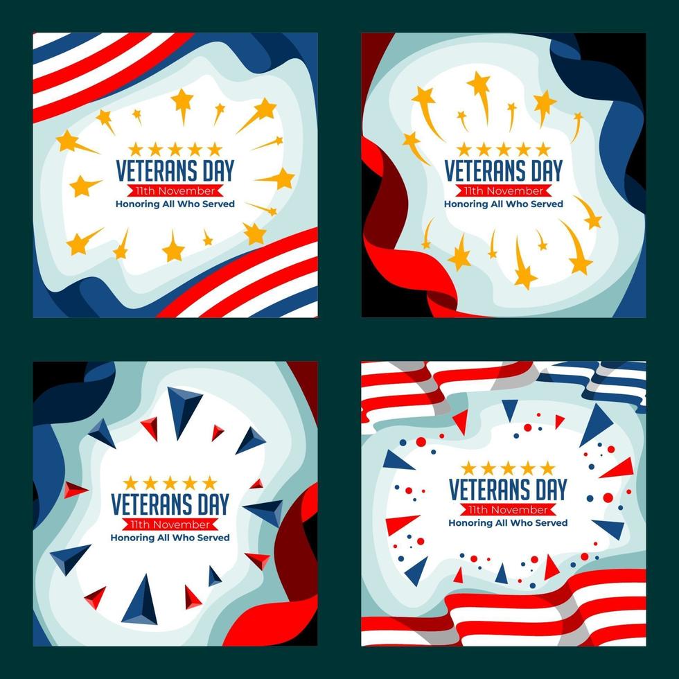 US Veterans Day Social Media Template Set vector