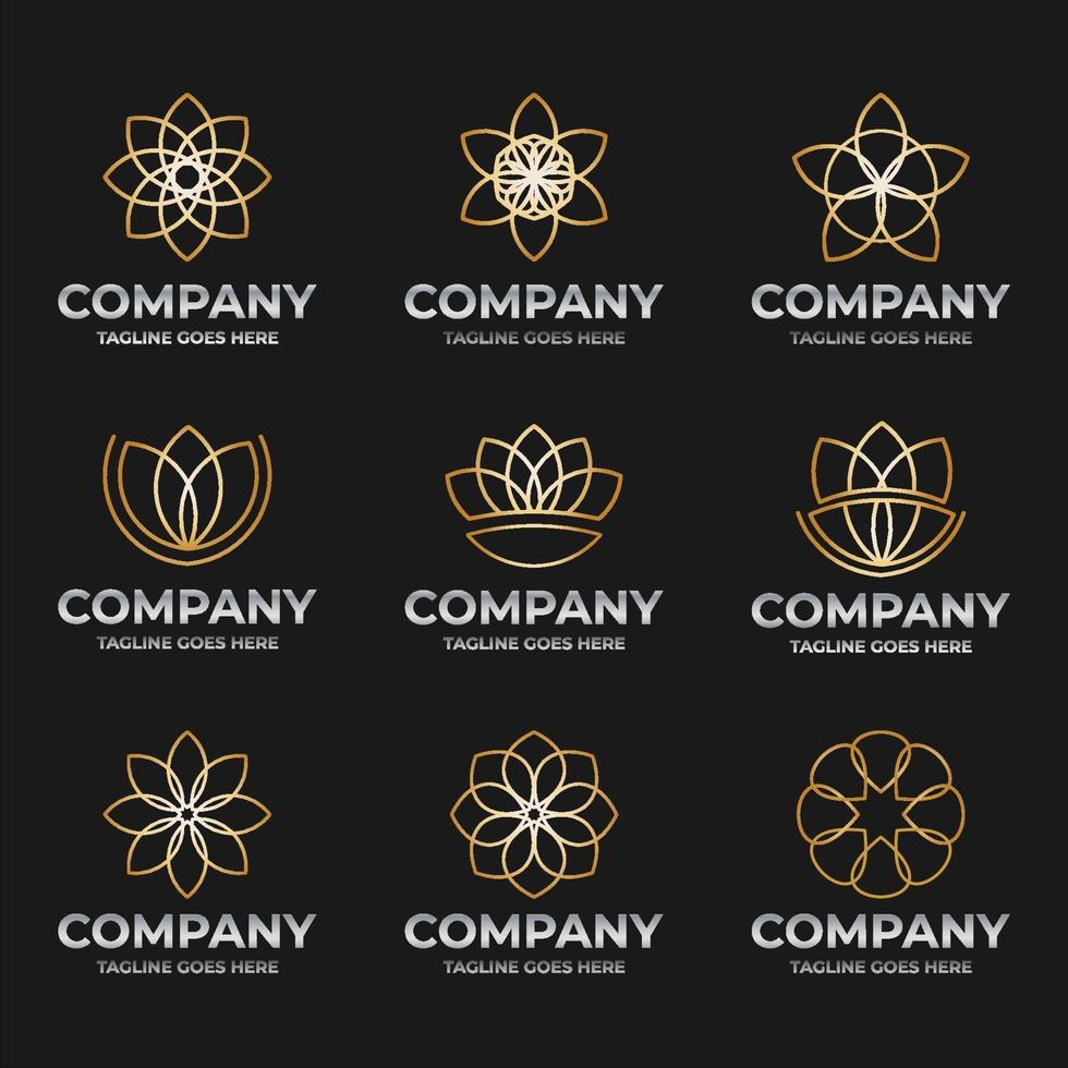 conjunto de elementos de logotipo de lineart de flores vector