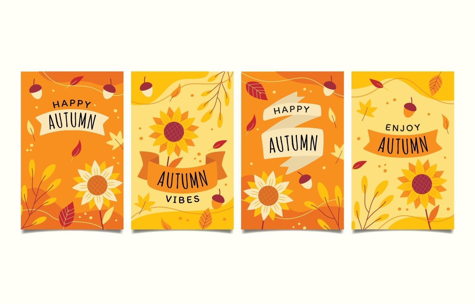 feliz otoño conjunto de tarjetas vector