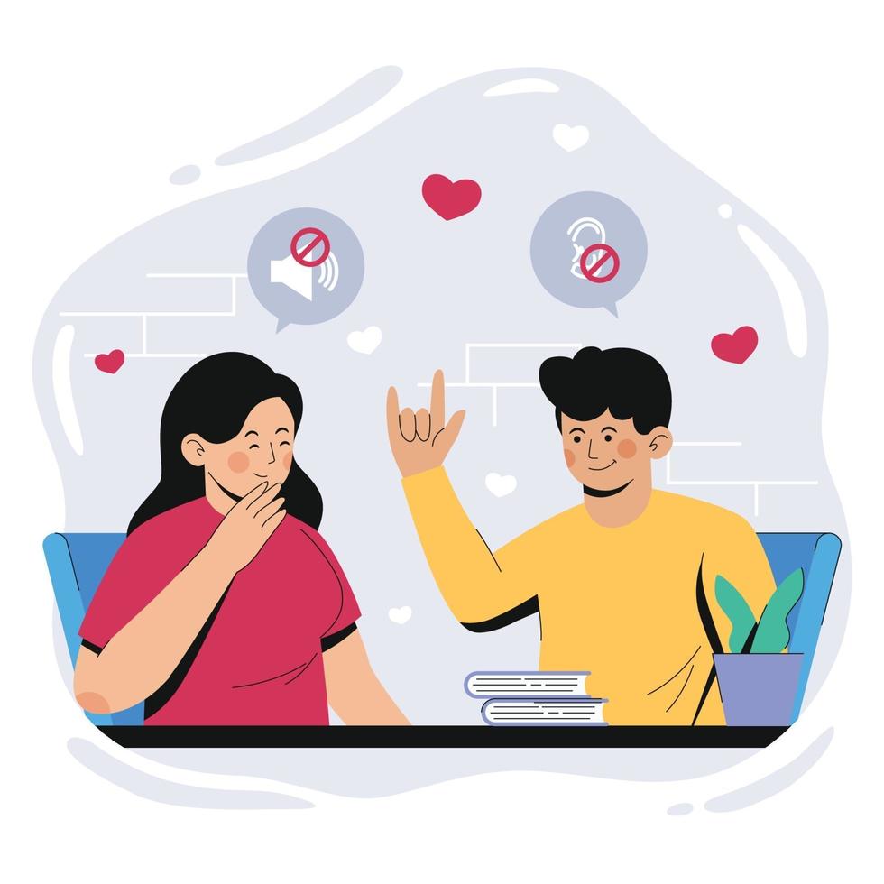 Cute Couple Communicating using Sign Language vector