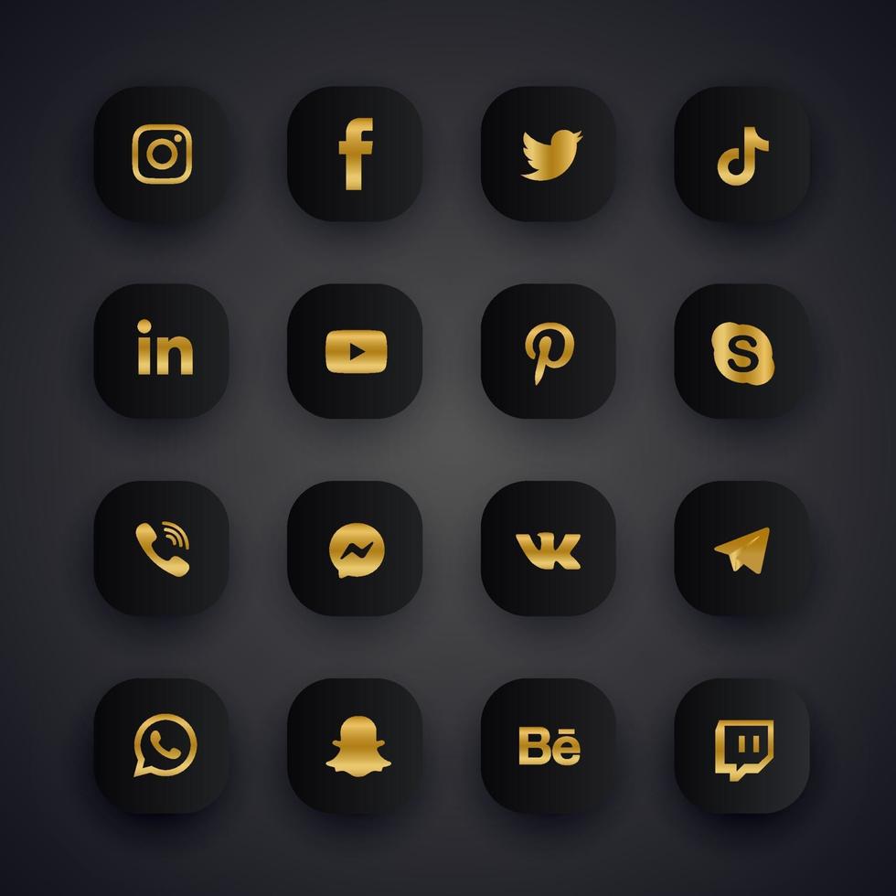 colección de iconos de redes sociales oscuras vector