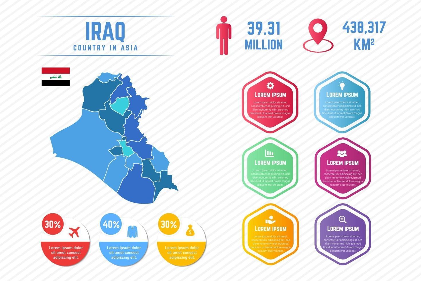 Colorful Iraq Map Infographic Template vector