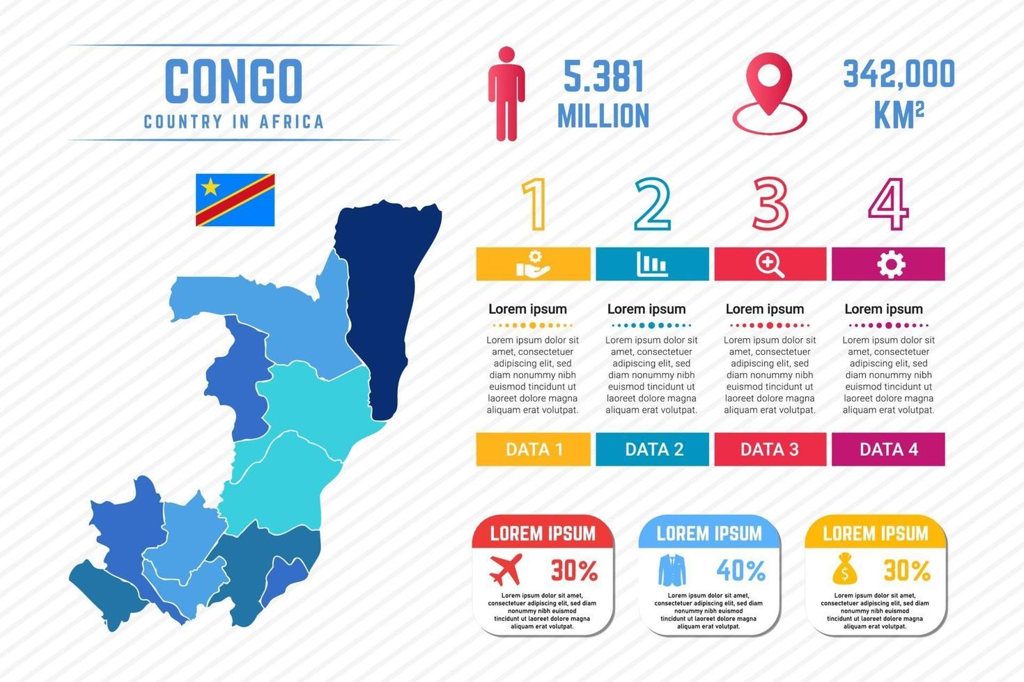 colorido, república del congo, mapa, infografía, plantilla vector