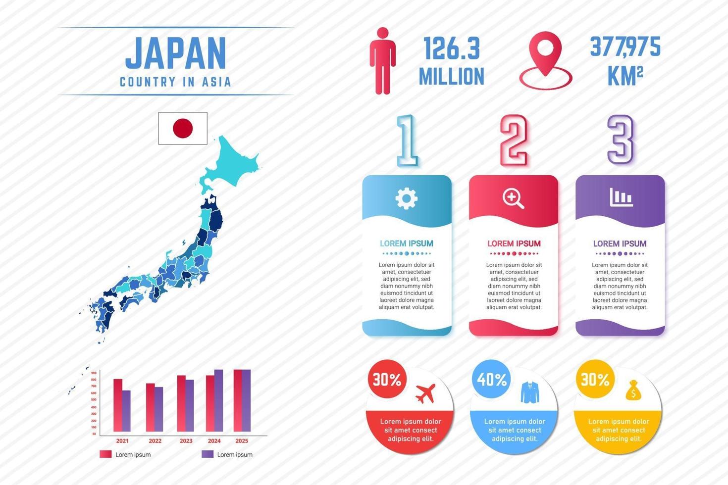 Colorful Japan Map Infographic Template vector