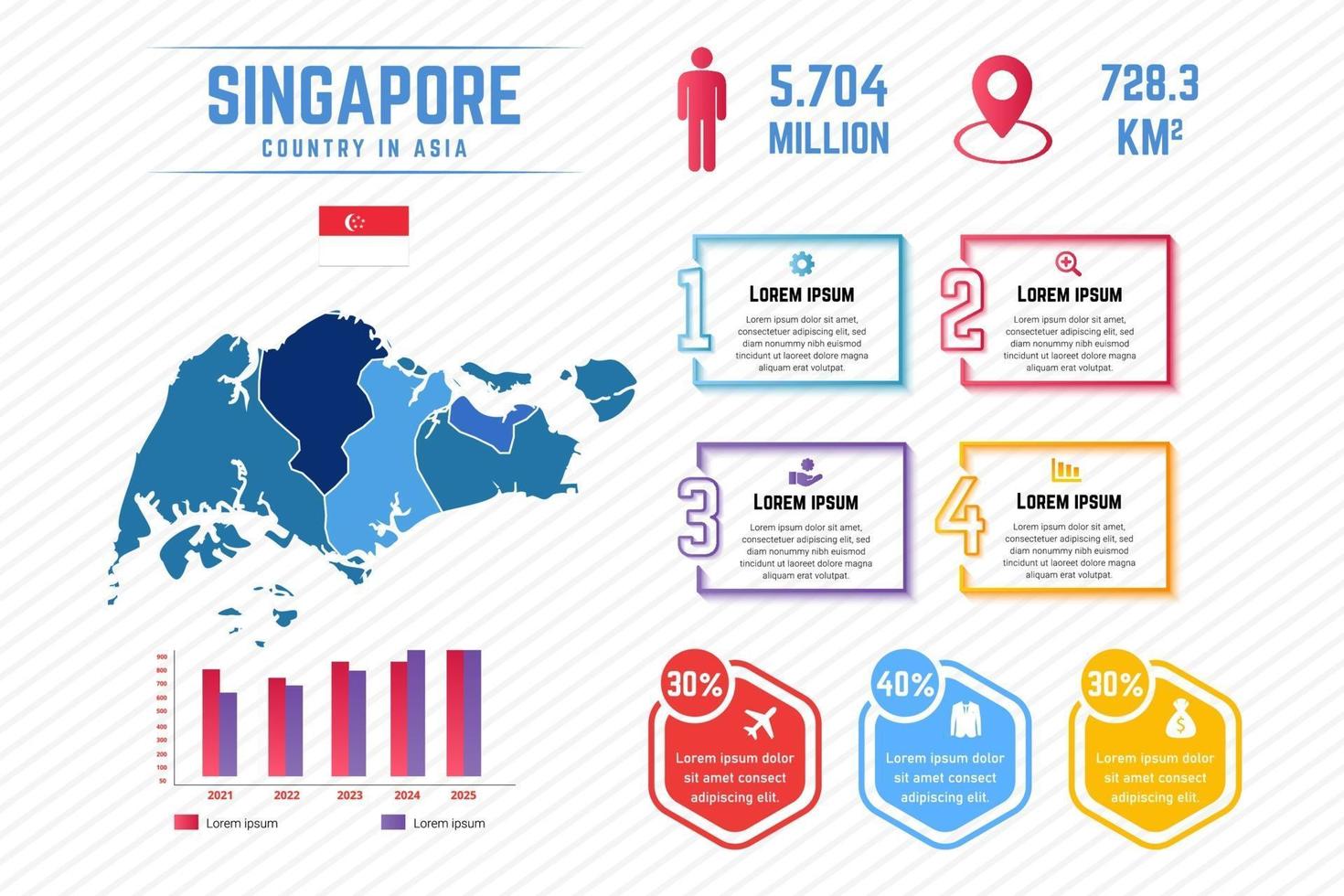 colorida plantilla de infografía de mapa de singapur vector