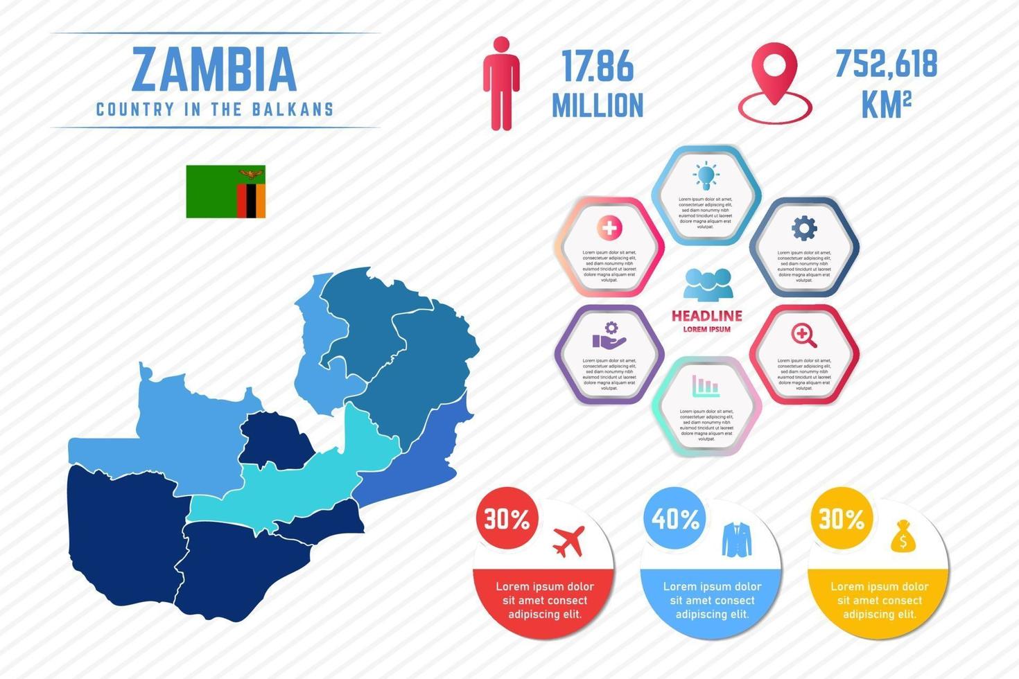 Colorful Zambia Map Infographic Template vector