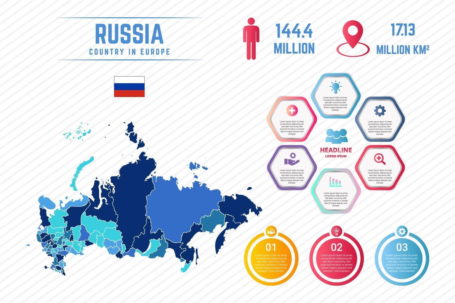 colorida plantilla de infografía de mapa de rusia vector