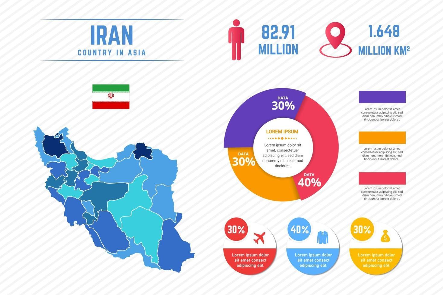 Colorful Iran Map Infographic Template vector