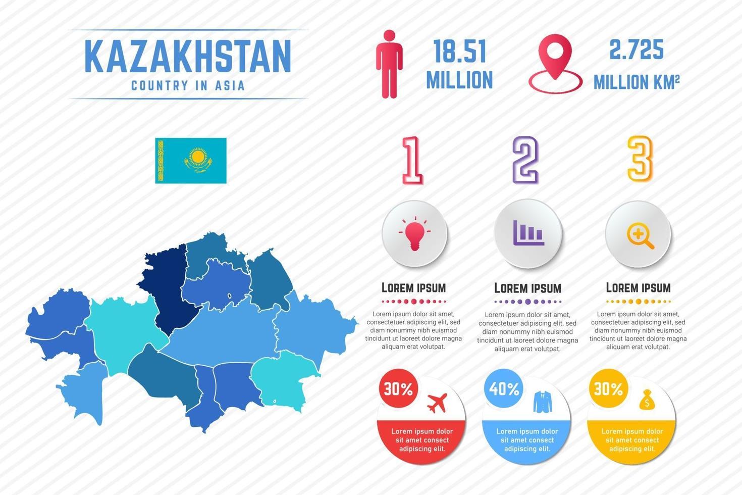 Colorful Kazakhstan Map Infographic Template vector