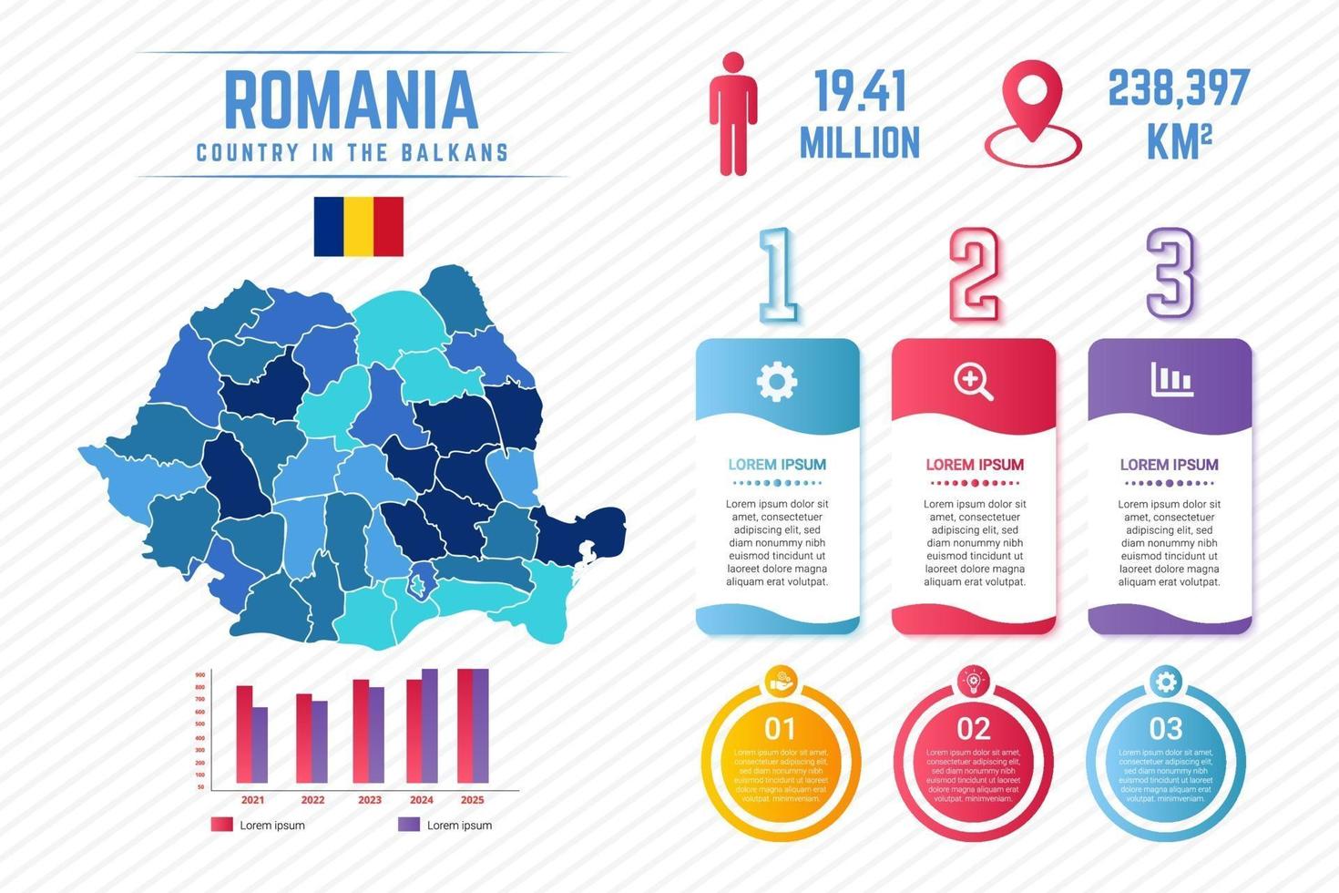 colorida plantilla de infografía de mapa de rumania vector