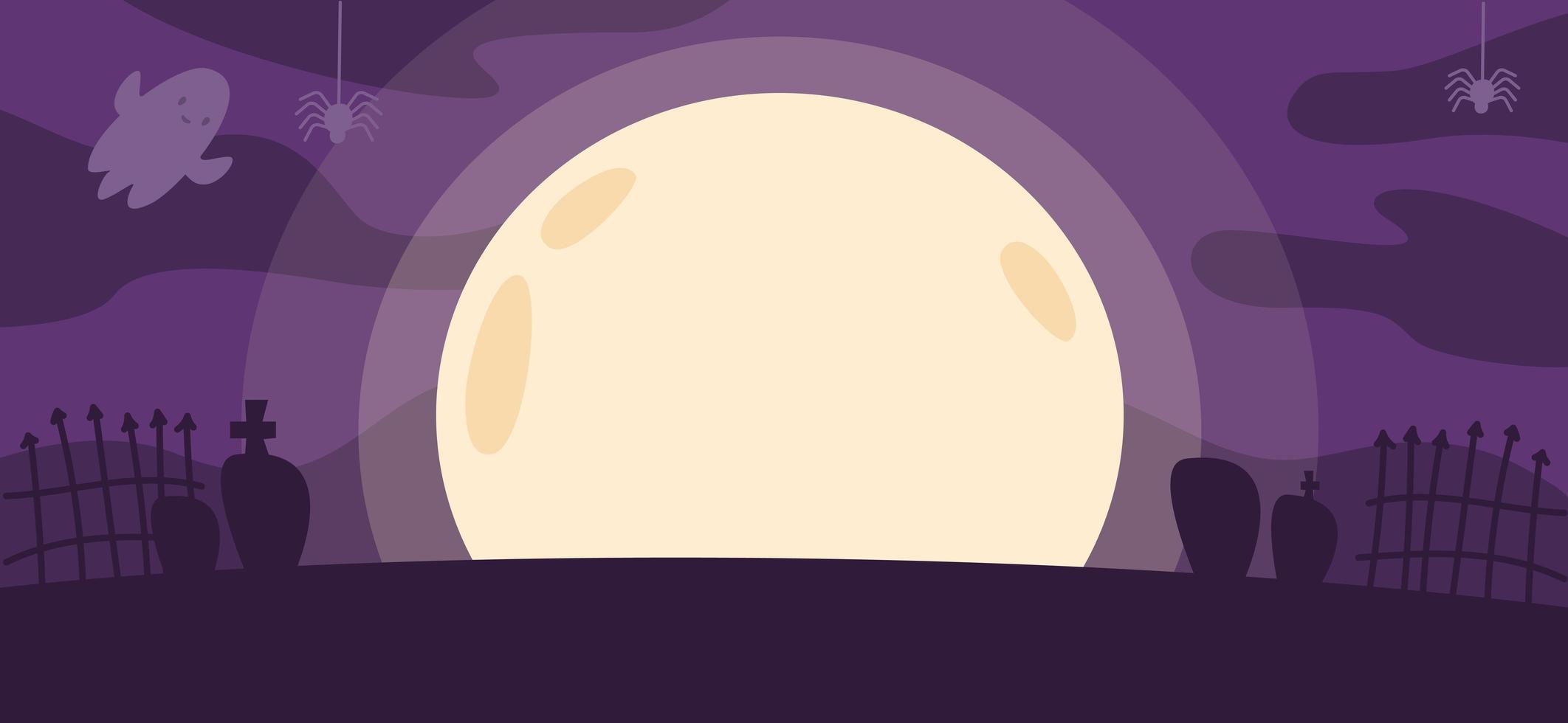 Halloween in the moonlight. Horizontal banner. Copyspace for text vector
