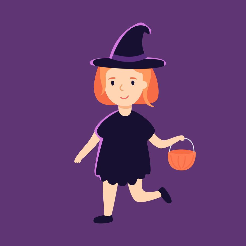 child wearing a witch costume halloween celebration vector