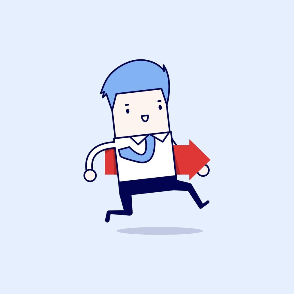 Businessman running and hold red arrow. vector