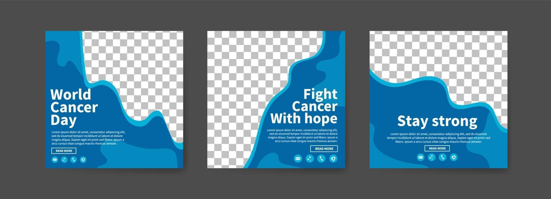 Social media post templates for world cancer day. vector