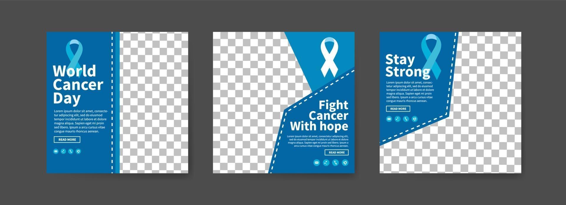 Social media post templates for world cancer day. vector