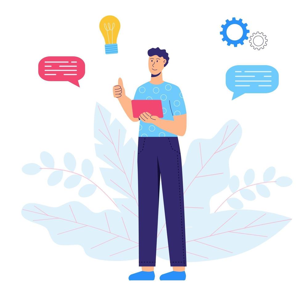 Young man, creative thinking, generating ideas vector